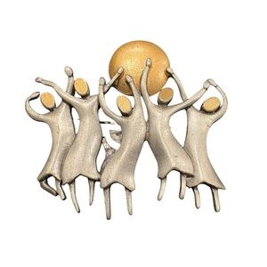 JJ marked Vintage Dancing Women Gold Sun Brooch Pin